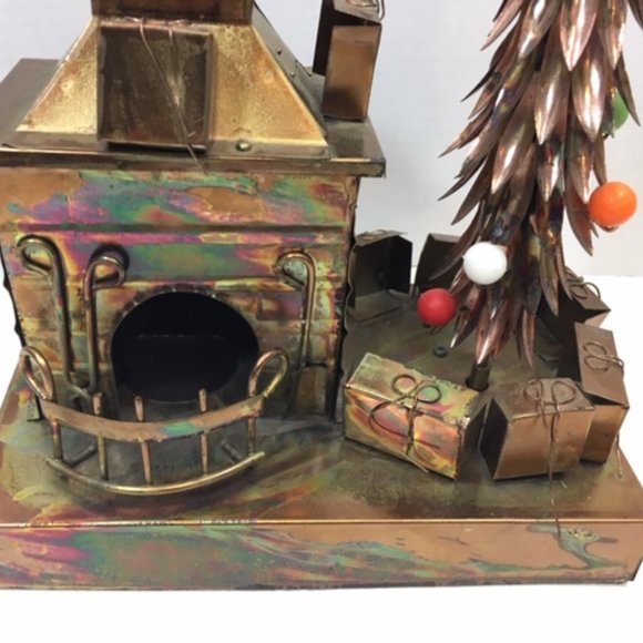 VTG Copper Christmas Spinning Tree/Fireplace w/out Lantern Table Decor Music - Picture 2 of 8